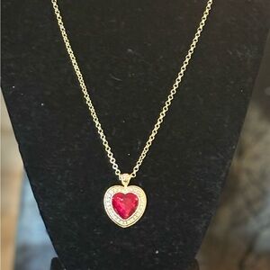 Gold Heart Pendant Necklace with Red Gemstone by Monet